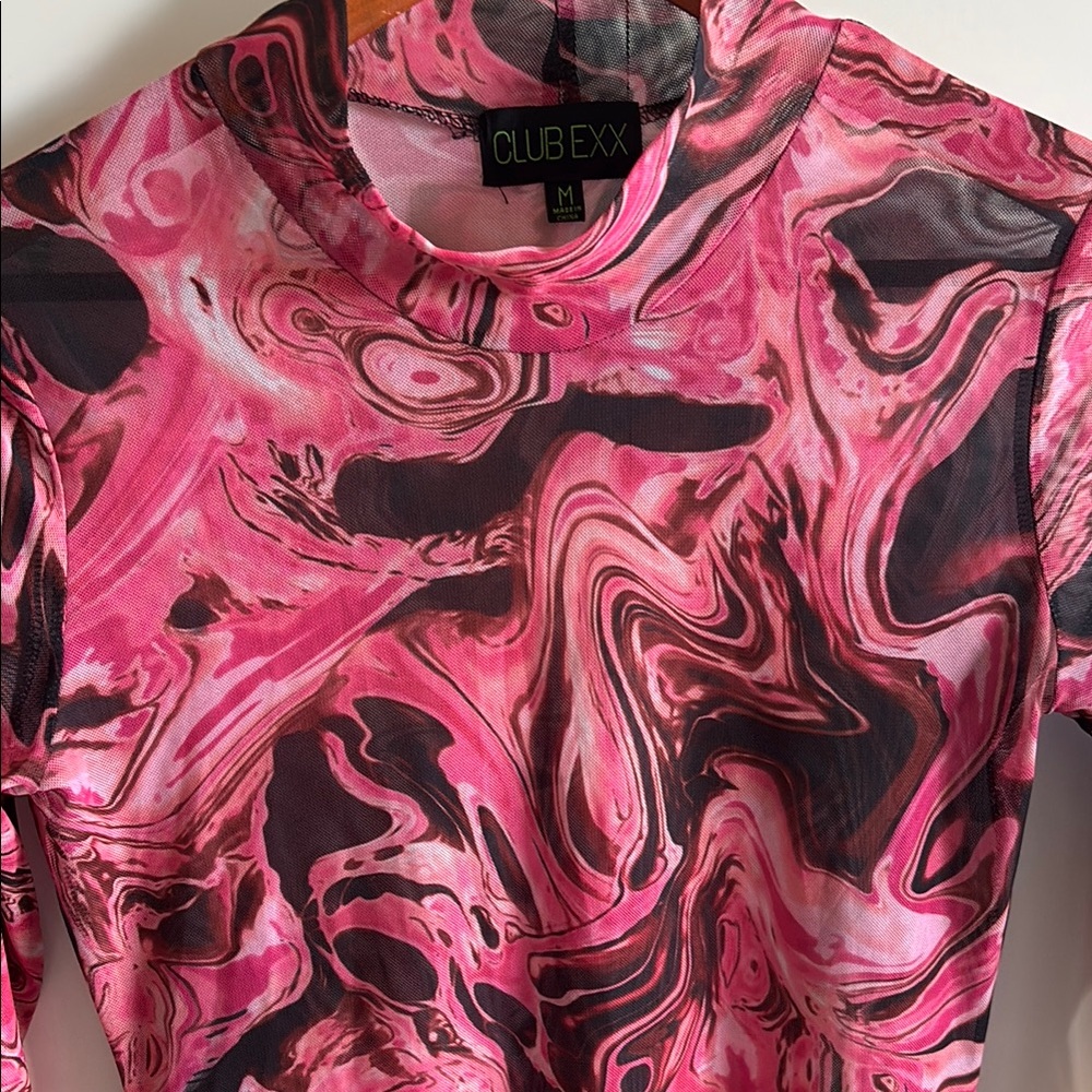 Club Exx mesh swirl long sleeve mini dress